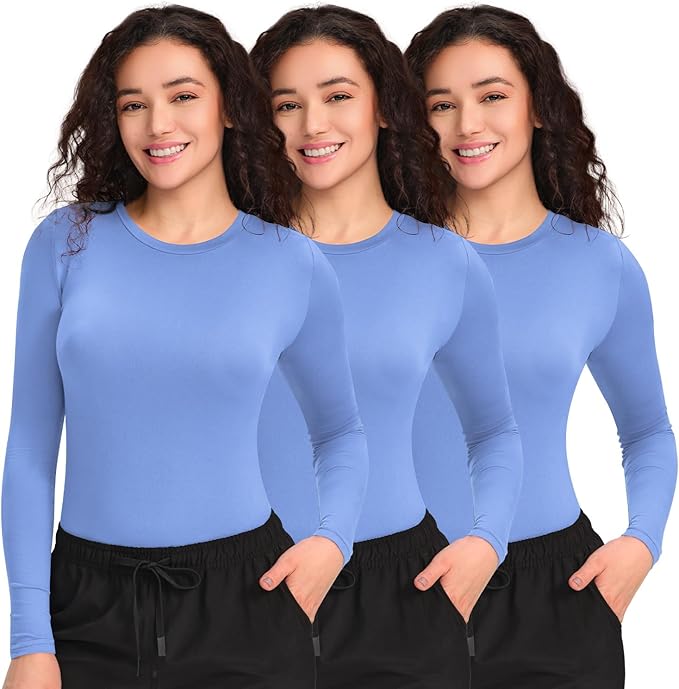 COZYFIT 3 Pack Scrub Undershirts Long Sleeve Women - Underscrub Comfort Tee