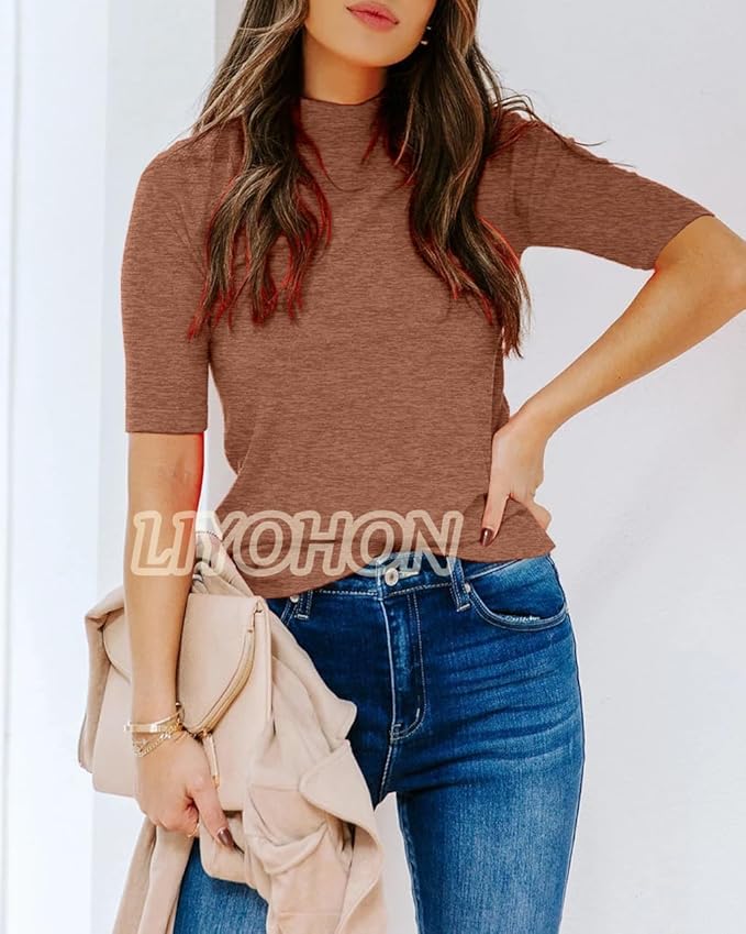 LIYOHON Womens Tops Dressy Casual Mock Turtleneck Business Short Sleeve T Shirts Going Out Tops 2026