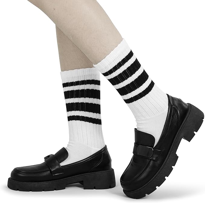 BomKinta Striped Crew Socks Women - Retro Novelty Socks - Stretchy Casual Athletic Cotton Sock Size 5-11