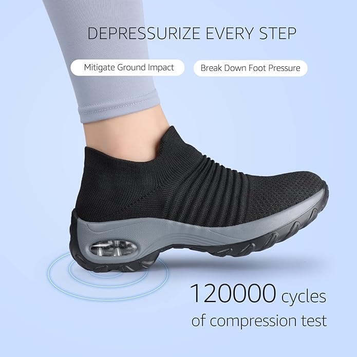 HKR Women's Walking Shoes Arch Support Non Slip Work Shoes Breathable Knit Upper Lightweight for Plantar Fasciitis