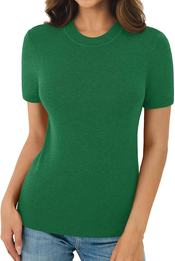 Women's Soft Short Sleeve Wool Blend Pullover Sweater for Business Casual & Fashion