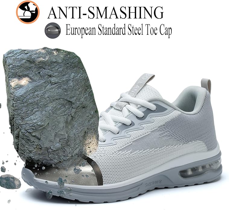 Steel Toe Shoes for Women Lightweight Breathable Safety Work Sneakers Non Slip Puncture Proof Utility Slip On Footwear for Industrial Construction
