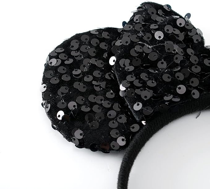 KARETT Sequins Mouse Ears Headband With Glitter Bow Princess Party Decorations For Girls Women