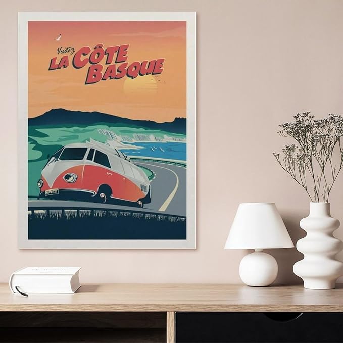 Jigsaw Puzzles 1000 Pieces Paper Assembling Picture，Vintage France Travel Poster Basque Coast Highway，Adults Games Educational Toys（50x70cm）-BM81