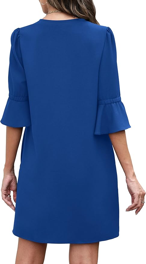 RUMIA Shift Dress for Women V Neck Ruffle Short Sleeve Loose Casual Summer Dress
