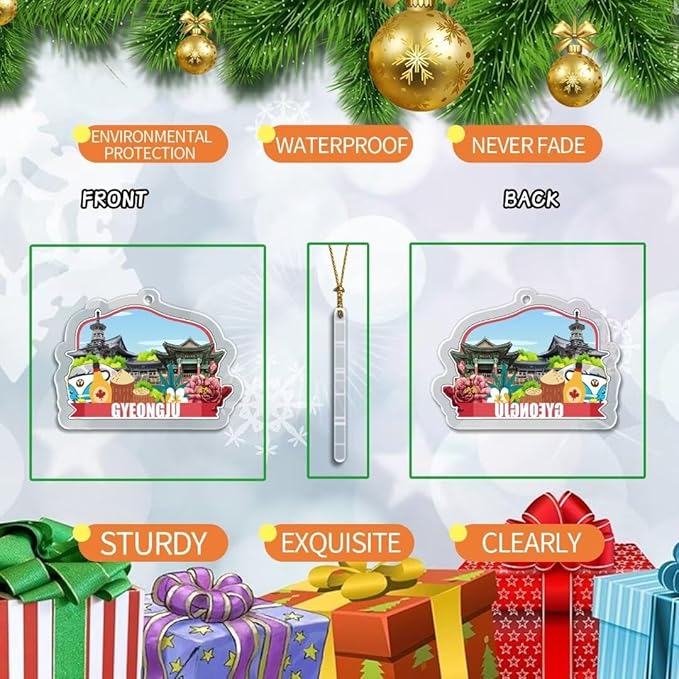 Gyeongju South Korea Christmas Ornament Transparent Acrylic Double Sided Tree Decoration Pendant Travel Souvenir Tourist Collection Personalized Car Backpack Accessories -4610