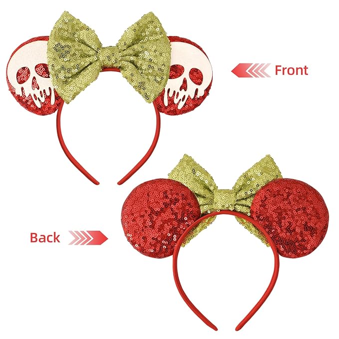 Seamoy Sequin Mouse Ears Headband,Halloween Mice Ears Hairband, Halloween Park ears Princess, Sparkle Ghost Mouse Ears Hair Accessory(Ponision Apple Red)