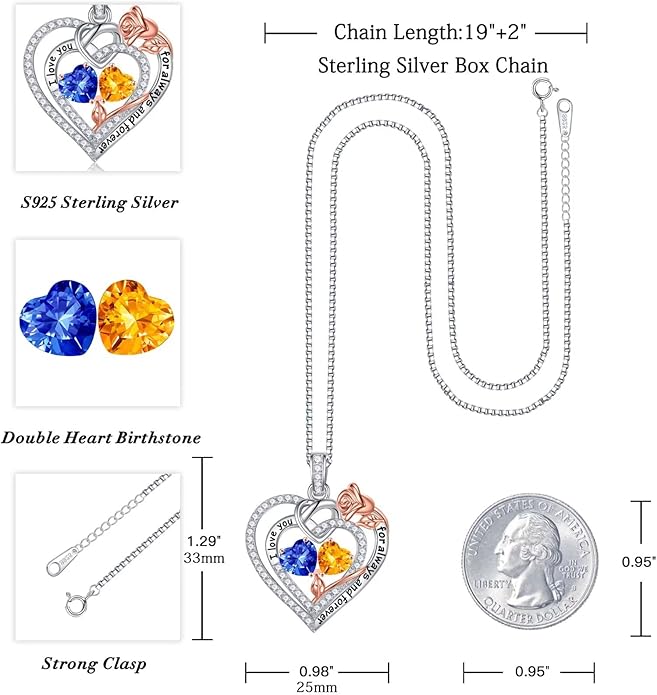 Iefil Valentines Day Gifts for Her - 925 Sterling Silver Double Birthstone Necklace, Anniversary Birthday Gifts for Women, Jewelry Gift for Wife Girlfriend Mom Her