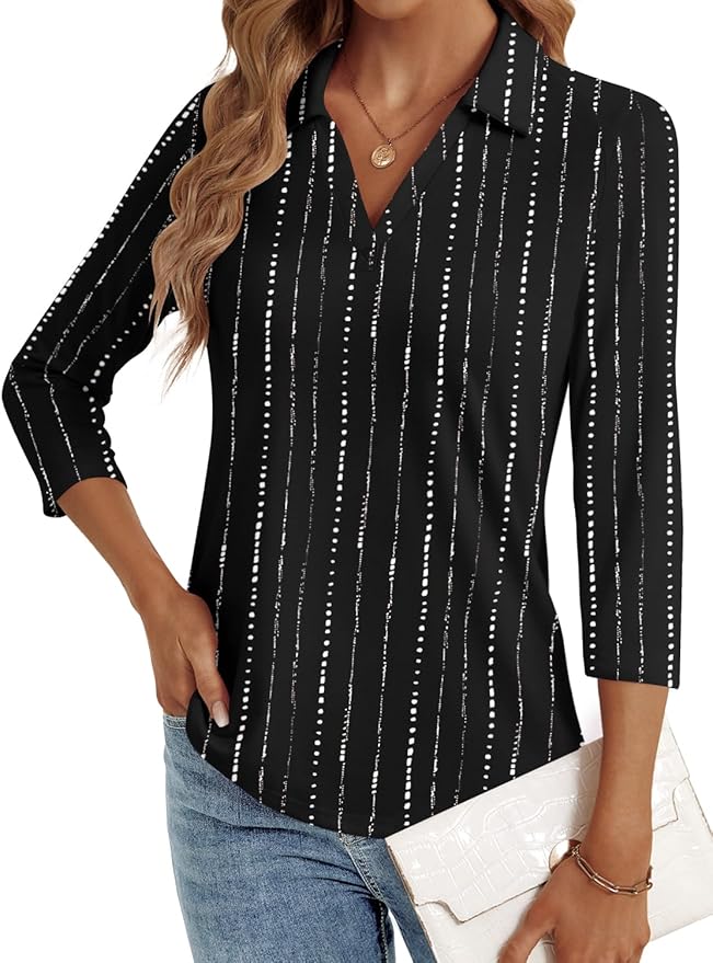 3/4 Length Sleeve Womens Tops Dressy Casual V Neck Polo Shirts Business Work Blouses 2025 Trendy Tunic Top