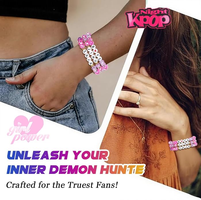 AICase for Korea-Pop Merch Cosplay Inspired Crystal Bracelets Saja Costume Outfit 3 Pcs Stackable Stretch Friendship Beaded Bracelets Merchandise Jewelry Gifts for Fans Christmas Stocking Stuffers