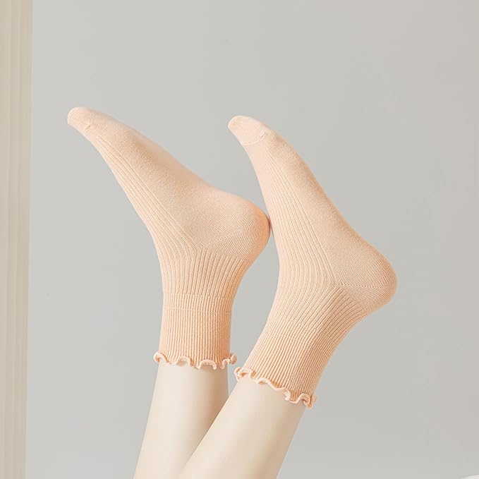 Mcool Mary Womens Crew Socks Ruffle Casual Cotton Frilly Breathable Cute Knit Lettuce Trim Dress Ankle Socks 6 Pack
