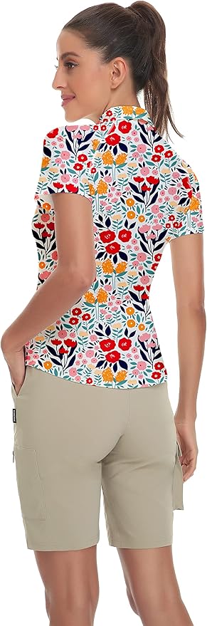 Women's Golf Shirt Short Sleeve Tennis Shirt Quarter Zip Golf Pullover Golf Polo Shirts Argyle Tops