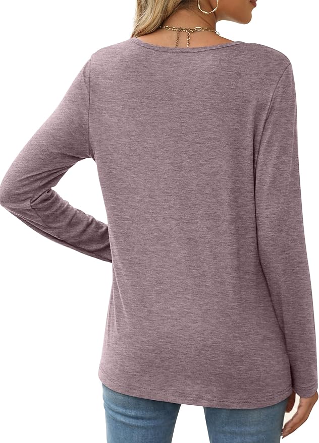 XIEERDUO Long Sleeve Shirts for Women Casual Crew Neck Basic Fall Tops Loose Fit Comfy
