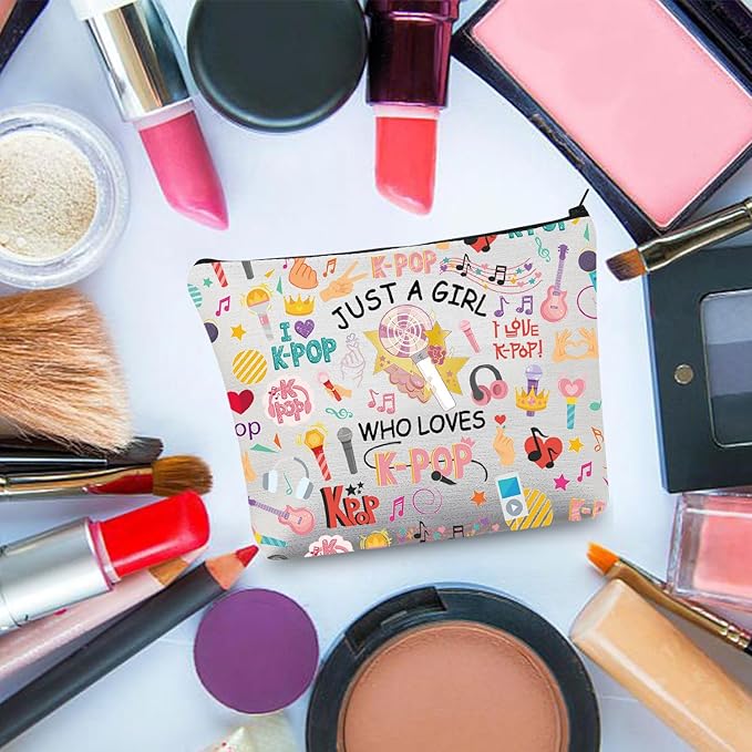 BDPWSS K-Pop Makeup Bag K-Pop Singer Merchandise Gift Just A Girl Who Loves K-Pop Gift for K-Pop Music Fan K-Pop Team Gift (Loves K-Pop)