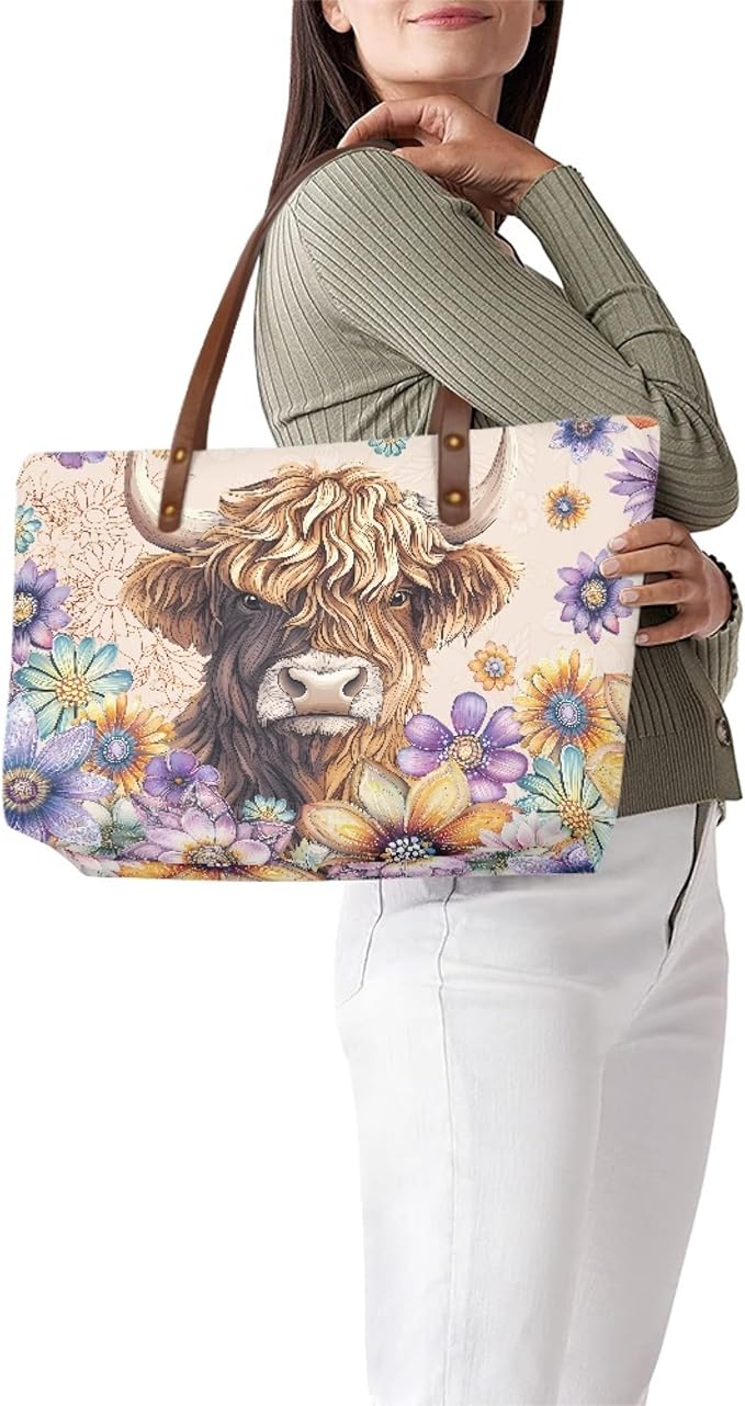 Womens Zip Up Tote Handbag Daisy Print Large Capacity Tote Purse Handbag Big Tote Bag Purse For Work Laptop