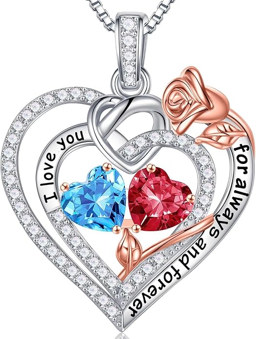Iefil Valentines Day Gifts for Her - 925 Sterling Silver Double Birthstone Necklace, Anniversary Birthday Gifts for Women, Jewelry Gift for Wife Girlfriend Mom Her