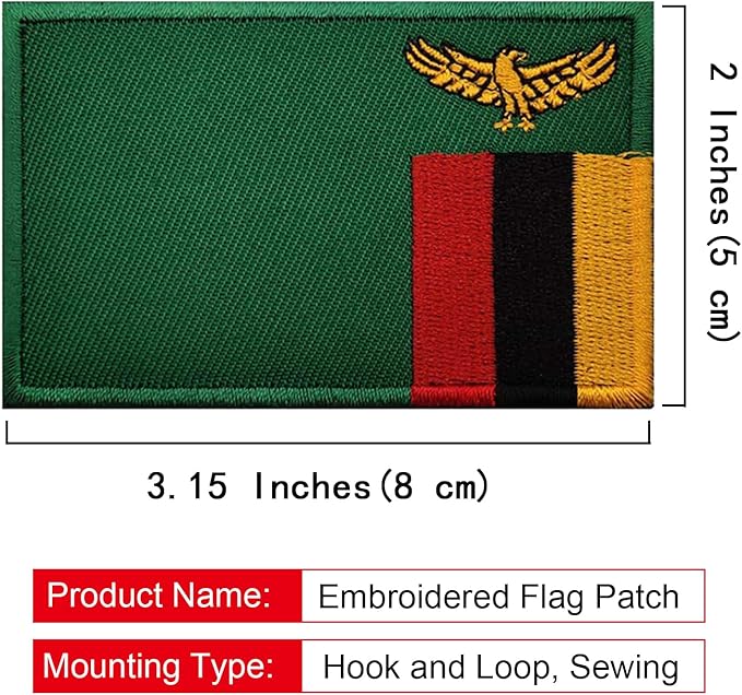 EmWoot 2PCS Zambia Flag Patch Embroidered Morale Patch Military Tactical Patches Hook and Loop