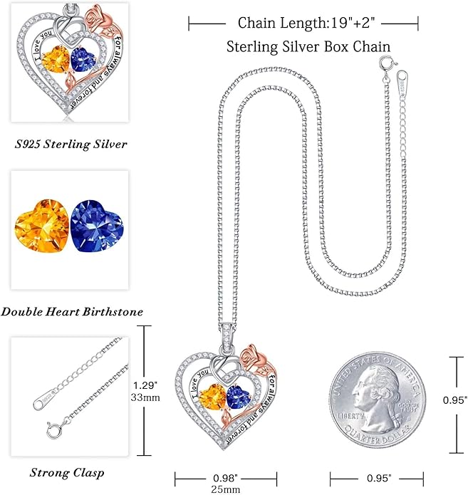 Iefil Valentines Day Gifts for Her - 925 Sterling Silver Double Birthstone Necklace, Anniversary Birthday Gifts for Women, Jewelry Gift for Wife Girlfriend Mom Her