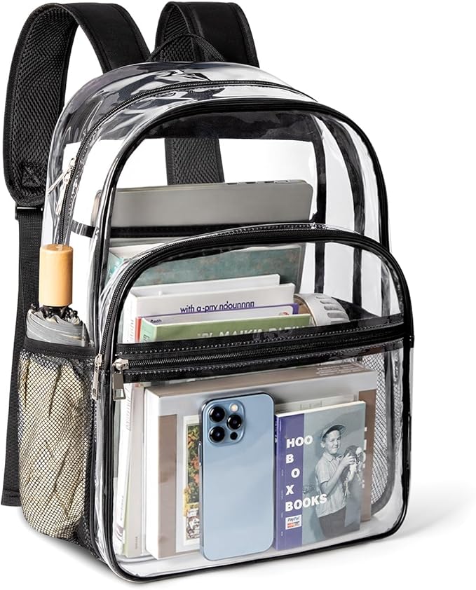 KIMNERPU Clear Backpack, Heavy Duty Transparent Bookbag for School with Reinforced Strap for Women, Men, Capacity Bag for College Clear