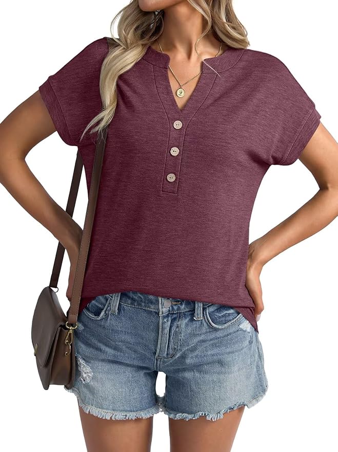 Womens V Neck Cap Sleeve Tops Summer Casual Short Sleeve Shirts Loose Fit Basic Work Tee Trendy Clothes 2025