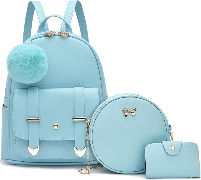 I IHAYNER Mini Backpack Purse for Teen Girls 3-PCS Fashion Backpack Cute Travel Daypacks Women Pompom Backpack Shoulder Bag