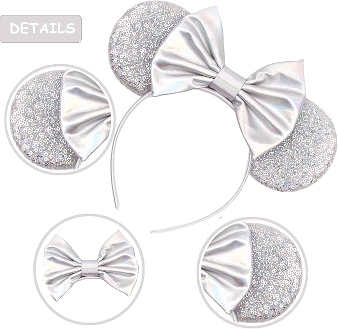 Sequin Mouse Ears Headbands for Women Girls Boys, Glitter Bows Headband for Kids Adults Birthday Party Costume Halloween