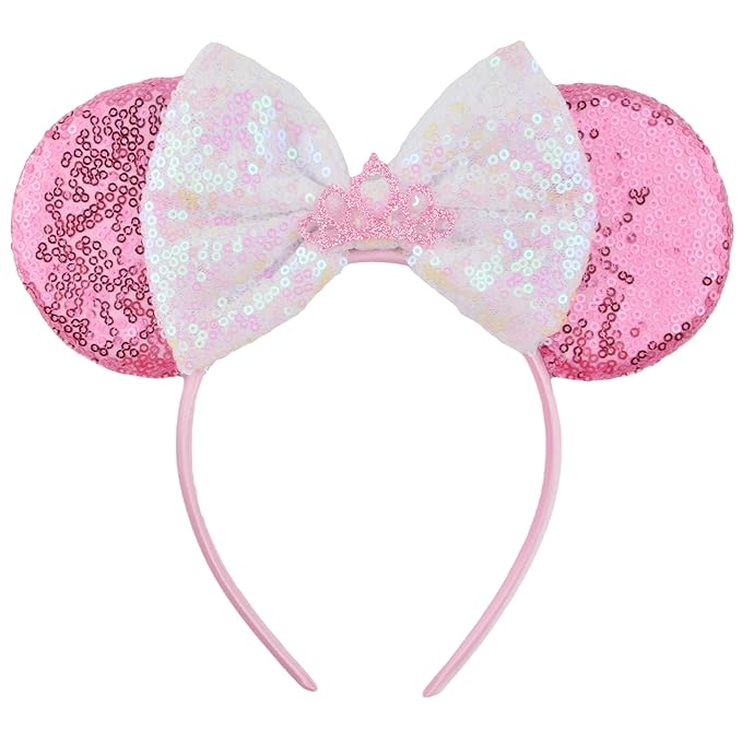 HoveBeaty Mouse Ears Bow Headbands Sequin Hairband Butterfly Glitter Hair Accessories for Girls Women (pink crown)