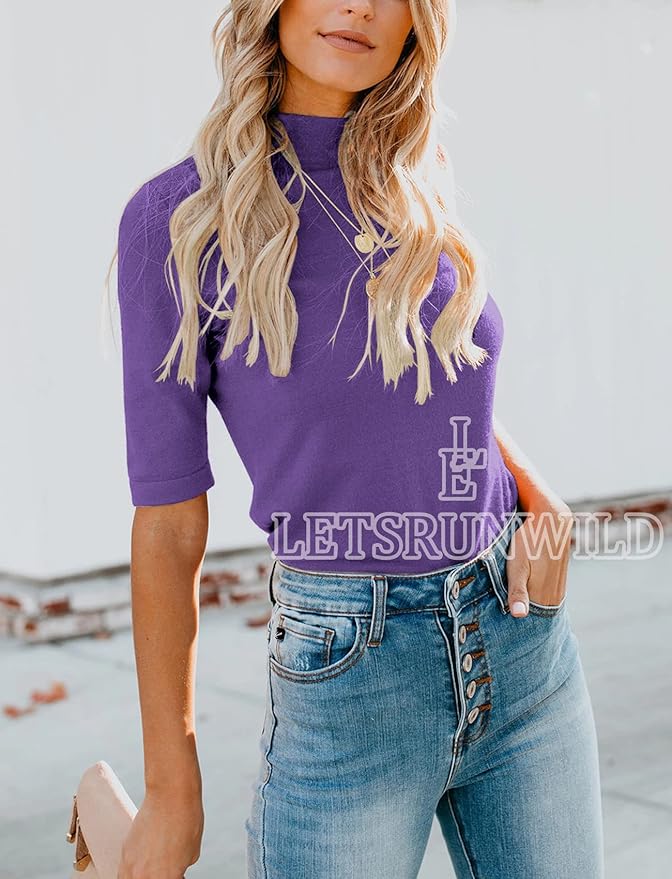 LETSRUNWILD Business Casual Tops for Women Dressy Cute Tops Mock Turtleneck Tshirts Shirts