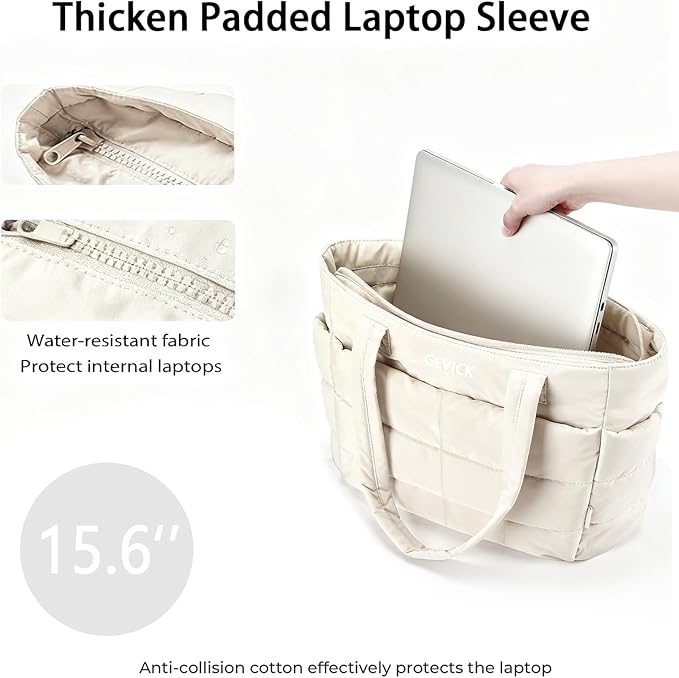 Expandable Tote Bag for Women, Lightweight Puffy Tote Bag with Compartments Quilted Shoulder Bag,