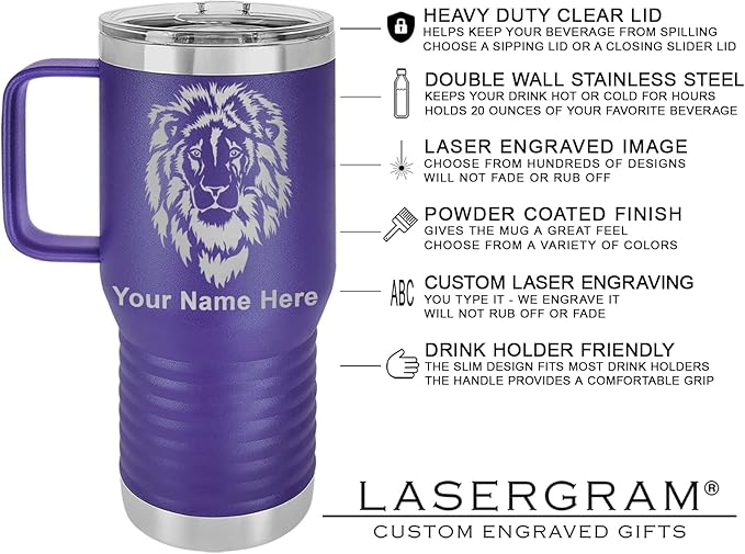LaserGram 20oz Vacuum Insulated Travel Mug with Handle, CNA Certified Nurse Assistant, Personalized Engraving Included (Dark Purple)