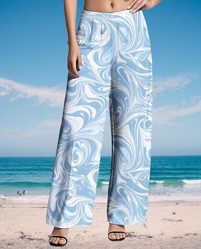 Womens Boho Pants Casual Oversize High Waisted Wide Leg Trousers Pattern Printed Ourdoors Pant for 2025 Summer