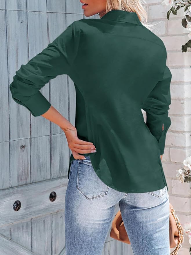 siliteelon Women's Button Down Shirts Long Sleeve Dress Shirts Wrinkle Free Collared Work Office Solid Blouses Corset Tops