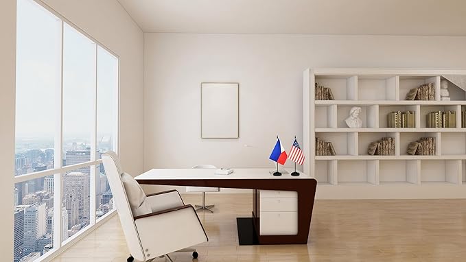 USA American & Philippines Filipino Philippine Desk Flags, US Philippines Office Table Flag, Small Mini Miniature Philippine and US Desktop Flag With 13" Solid Black Pole, Black Base