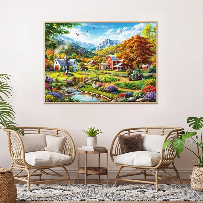 HUADADA 1000 Piece Puzzles for Adults - Country Life - Jigsaw Puzzles for Adults and Kids 1000 Piece Educational Games Colorful Puzzles for Home Decoration