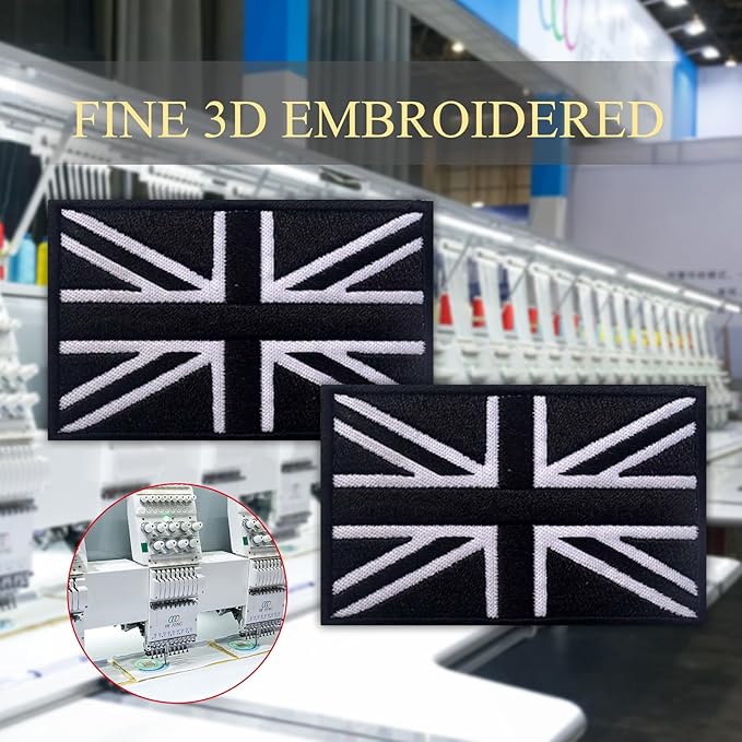 EmWoot 2PCS UK United Kingdom Flag Patch Embroidered Morale Patch Military Tactical Patches Hook and Loop(Black White)