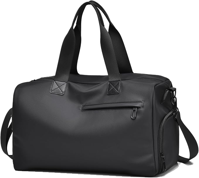 18L Waterproof Gym Duffel Bag with Shoe Compartment & Wet Pocket for Men Women, Small Personal Item Travel Bag, Black