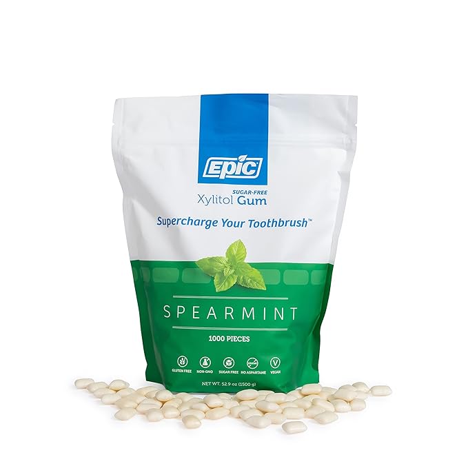 Epic 100% Xylitol Spearmint Chewing Gum - Sugar Free, Aspartame Free Dental Gum - Supports Oral Health & Fresh Breath - 1000 Pieces