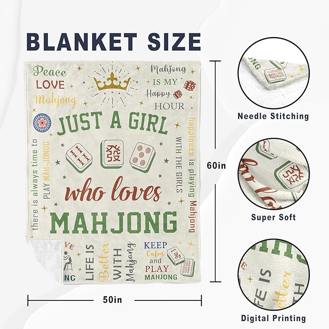 Turelos Mahjong Gifts for Women, Mahjong Blanket, Mah-Jong Themed Present, Mah Jong Accessories Gifts for Mah Jong Lovers for Christmas/Birthday Throw Blanket 60x50in