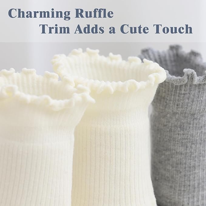 SSF&TUYS Ruffle Socks for Women – Soft Cotton Frilly Ankle Socks, Cute, Breathable & Comfy, 6 Pairs