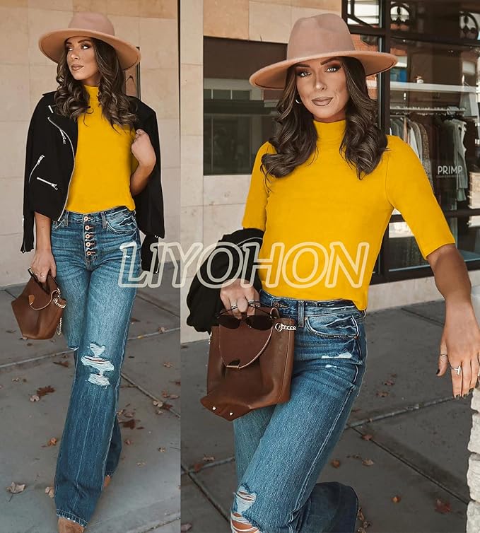 LIYOHON Womens Tops Dressy Casual Mock Turtleneck Business Short Sleeve T Shirts Going Out Tops 2026