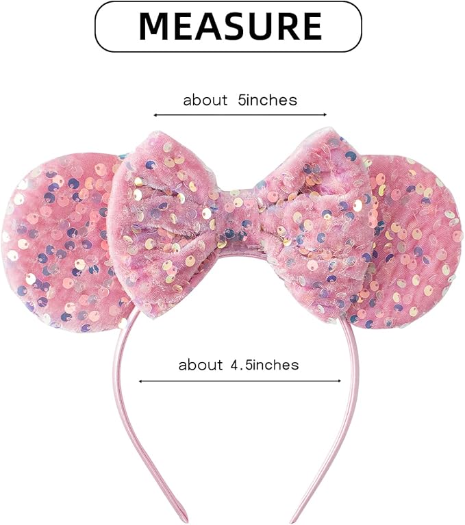 KARETT Sequins Mouse Ears Headband With Glitter Bow Princess Party Decorations For Girls Women