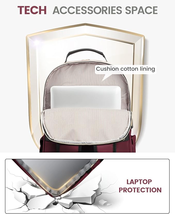 LOVEVOOK Laptop Backpack for Women, Large Travel Computer Work Bag, Business Teacher Nurse College Backpack Purse, Hiking Outdoor Carry On Backpack with 17.3-inch Laptop Compartment, Wine Red