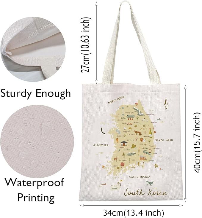 VAMSII South Korea Souvenir South Korea Travel Map Tote Bag South Korea Travel Gifts Korea Seoul Honeymoon Gift