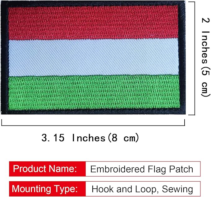 EmWoot 2PCS Hungary Flag Patch Embroidered Morale Patch Military Tactical Patches Hook and Loop