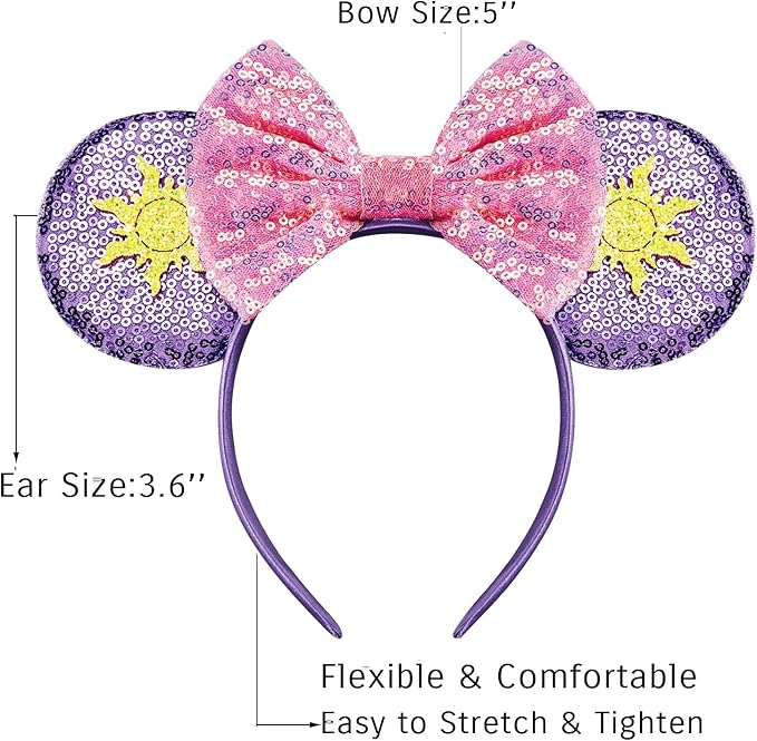 Sequin Mouse Ears Headbands for Women Girls Boys, Glitter Bows Headband for Kids Adults Birthday Party Costume Halloween