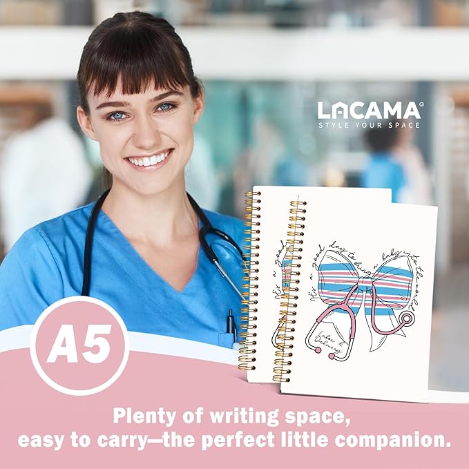 Lacama Nurse Notebook, Nurse Gifts for Women, Nursing School Essentials, Nurse Appreciation Gifts, Nurses Week Gifts, Stethoscope Bow Spiral Notebook, Nurses Week Gifts, Office School Supplies