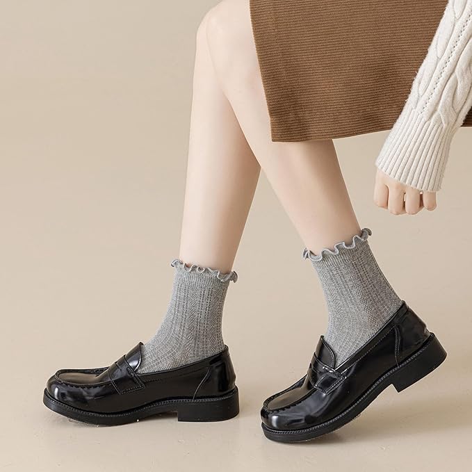 Mcool Mary Womens Crew Socks Ruffle Casual Cotton Frilly Breathable Cute Knit Lettuce Trim Dress Ankle Socks 6 Pack