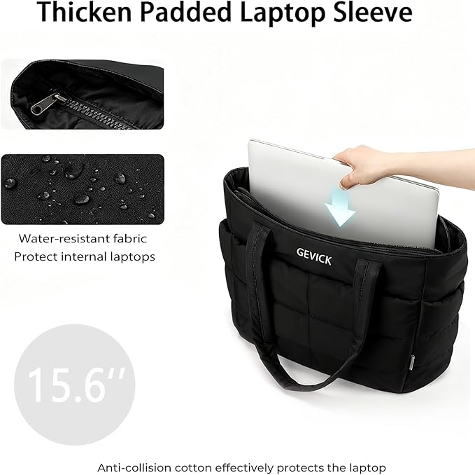Expandable Tote Bag for Women, Lightweight Puffy Tote Bag with Compartments Quilted Shoulder Bag,