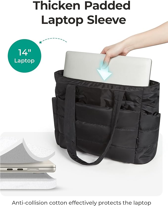 BAGSMART Tote Bag for Women, Lightweight Puffy Tote Bag with Compartments Shoulder Bag Handbag for Travel, Work, Gym | Lightweight, Puffy, Tote Bag with Compartments, Quilted, for Travel, Work