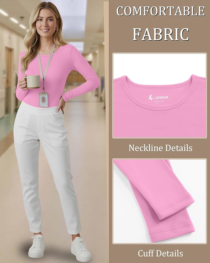 3 Pack Women's Underscrub Shirts Long Sleeve Thermal Scrub Undershirts Nurse Crew Neck Slim Fit Fleece Top Basic Tee